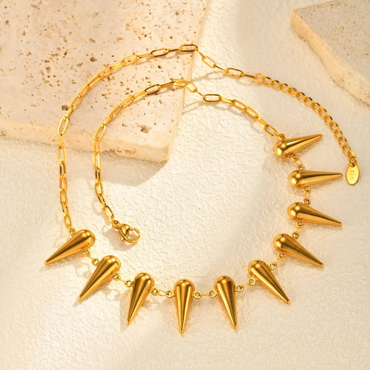 Punk Spike Choker Necklace – Gold Stainless Steel Collar Choker Necklace SPOT