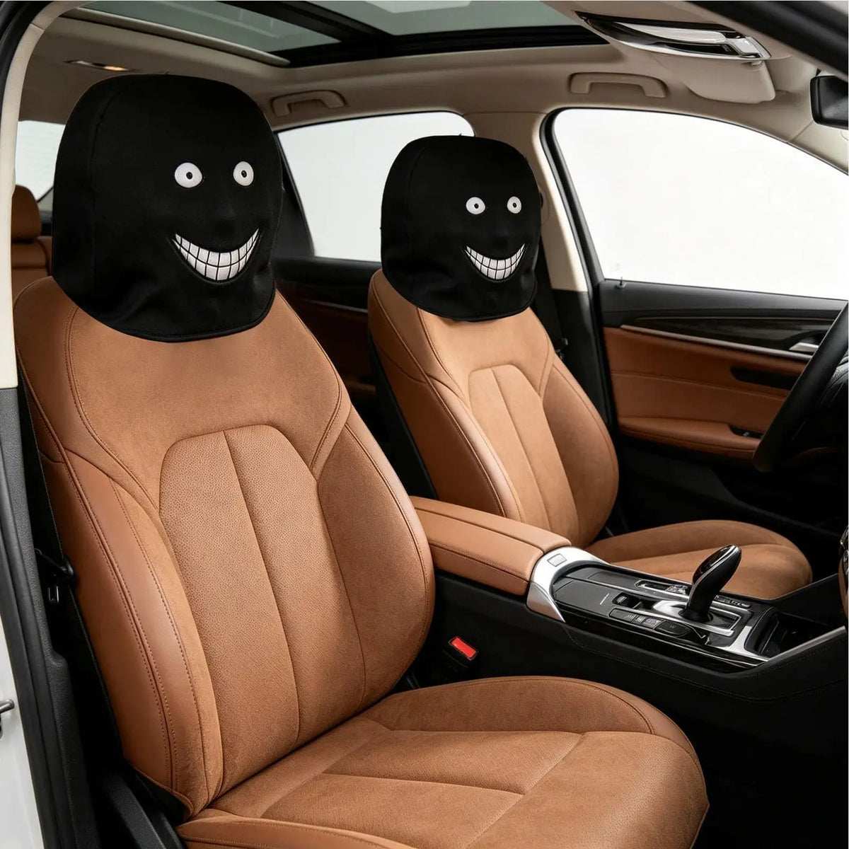 2-Pack Smiling Face Car Headrest Covers – Fun Auto Protectors Car Headrest Cover SPOT