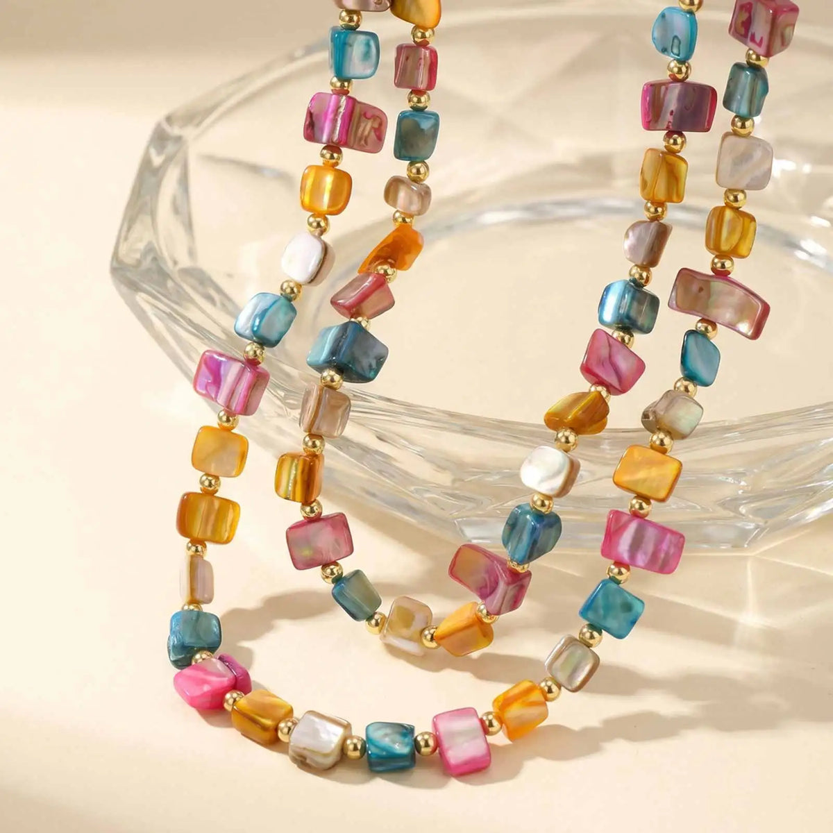 Layered Shell Beaded Necklace – 18K Gold Plated Boho Choker Beaded Choker Necklace SPOT