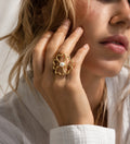 18K Gold Plated Floral Statement Ring – Open Adjustable Band Fashion Statement Ring SPOT RC-1121G07