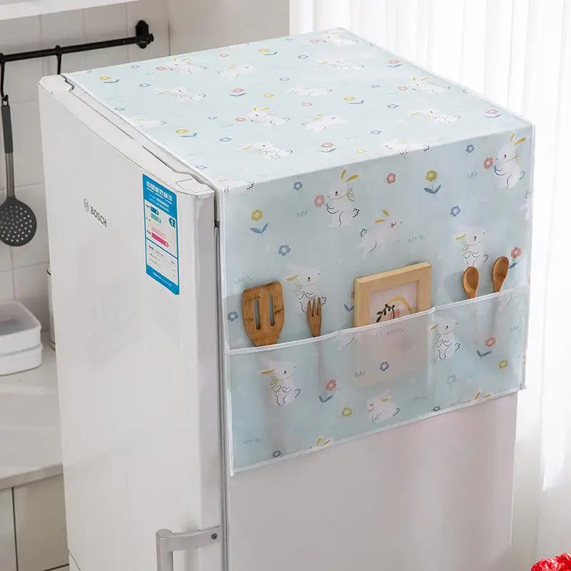 Minimalist Fridge Cover – Waterproof PEVA & Side Storage Pockets Refrigerator Cover SPOT A1