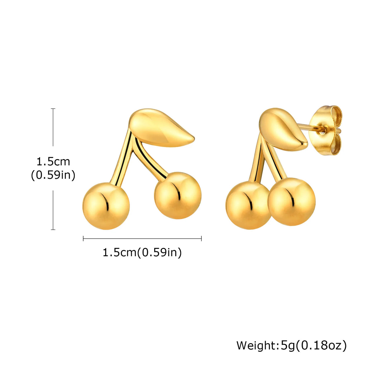 Gold Cherry Stud Earrings – Stainless Steel, Hypoallergenic Stud Earrings SPOT ES-597G