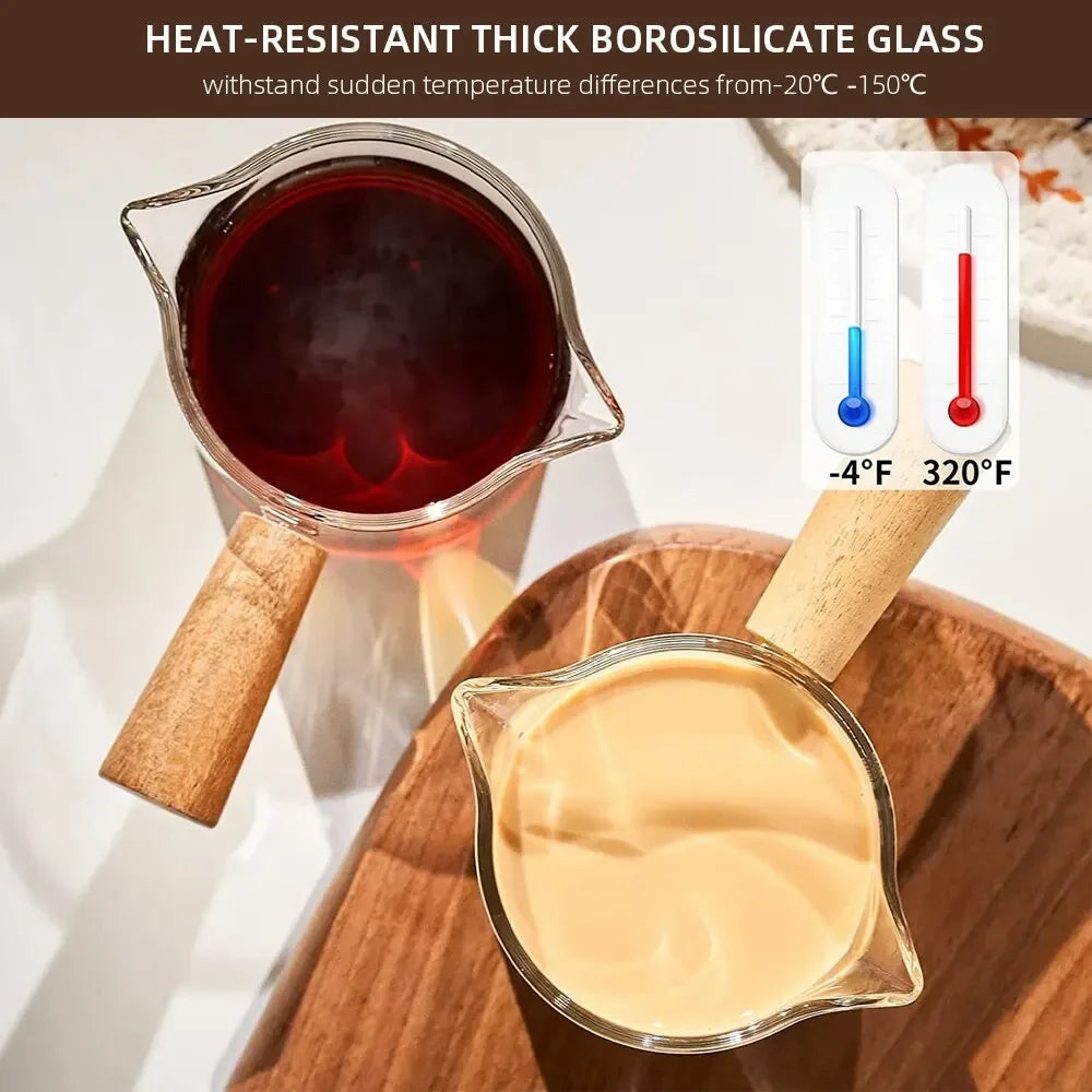 Glass Espresso Measuring Cup with Wood Handle | Coffee Mug Espresso Measuring Cup SPOT