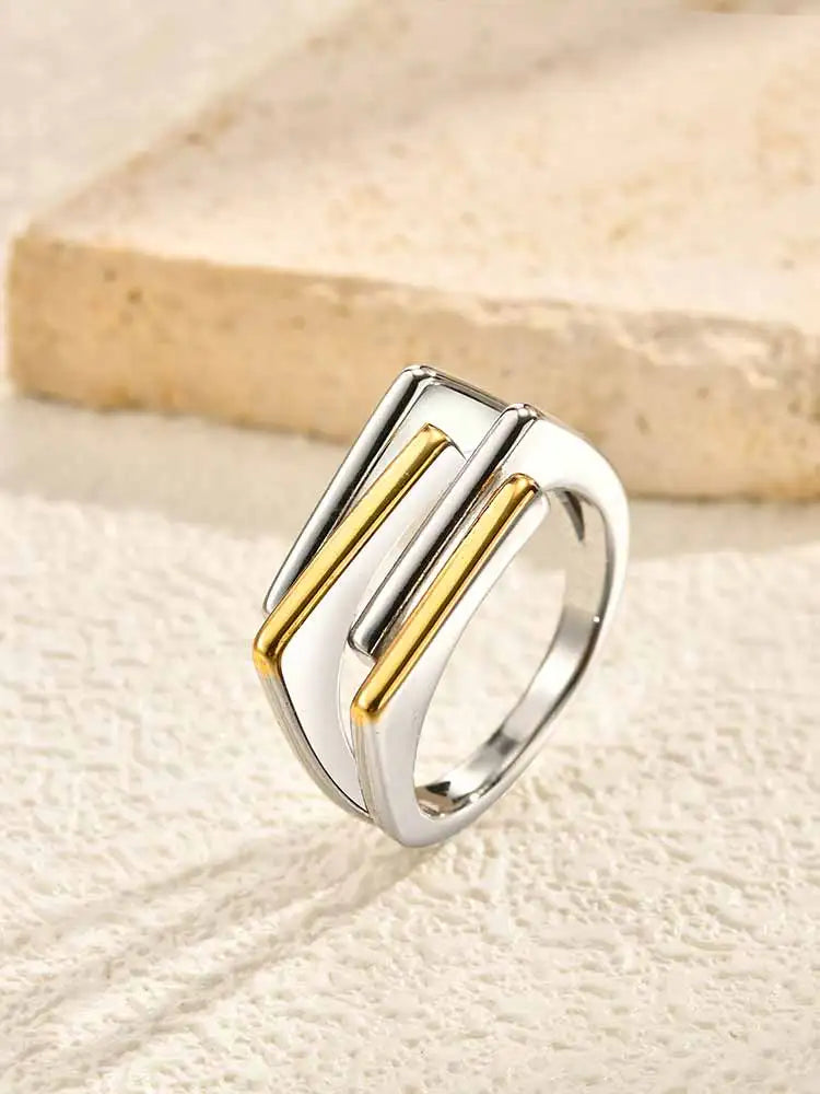 Meaeguet Geometric 18K Gold Plated Women's Ring – 3-Layer Fashion Ring SPOT