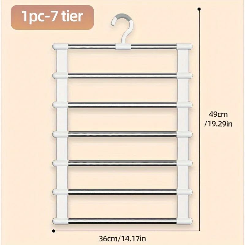 7-Tier Folding Pants Rack – Space-Saving Closet Hanger Organizer Pants Hanger Rack SPOT 1pc 7 poles