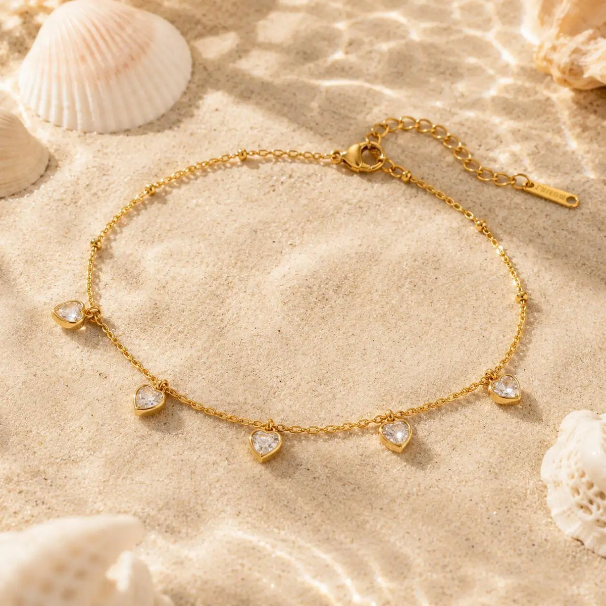 Gold Plated Heart CZ Anklet – Waterproof Satellite Chain Anklet Bracelet SPOT