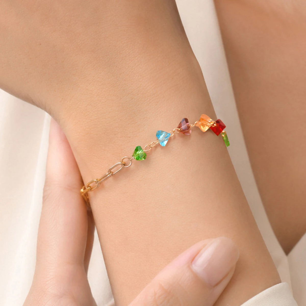 Colorful Zirconia Paperclip Chain Bracelet – Tarnish-Free Steel Chain Link Bracelet SPOT