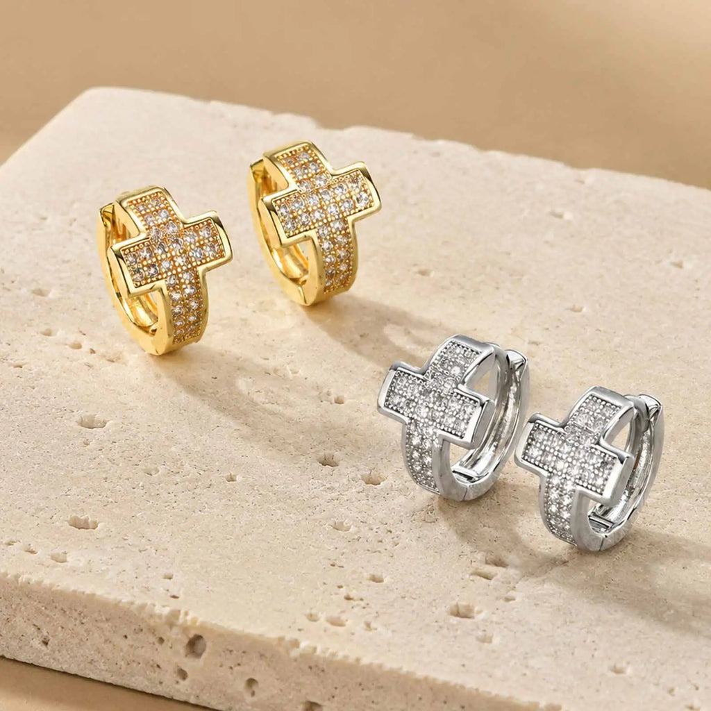 Cross Hoop Earrings with Cubic Zirconia | Gold & Silver Hoop Earrings SPOT