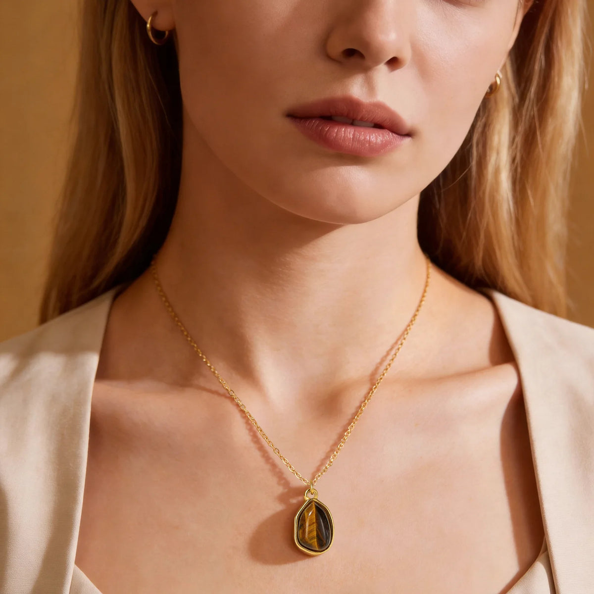 Teardrop Tiger Eye Pendant Necklace – 18K Gold Plated Women Pendant Necklace SPOT