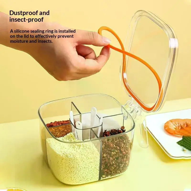 Multi-Compartment Airtight Seasoning Storage Box & Spoons Spice Storage Container SPOT