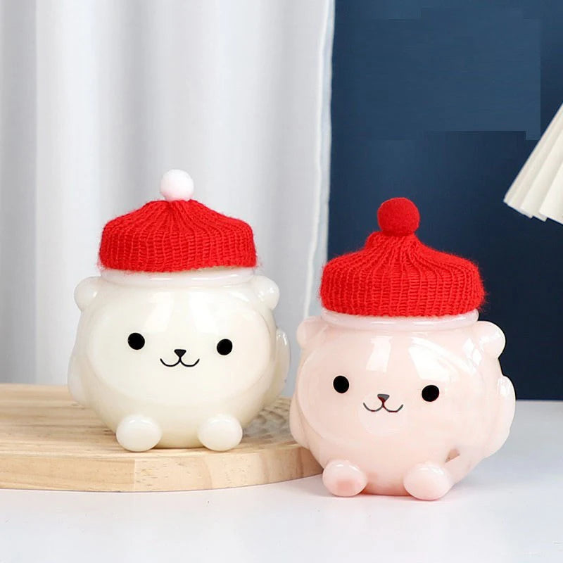 500ml Cartoon Bear PET Beverage Bottle with Lid | Takeaway Beverage Bottle SPOT