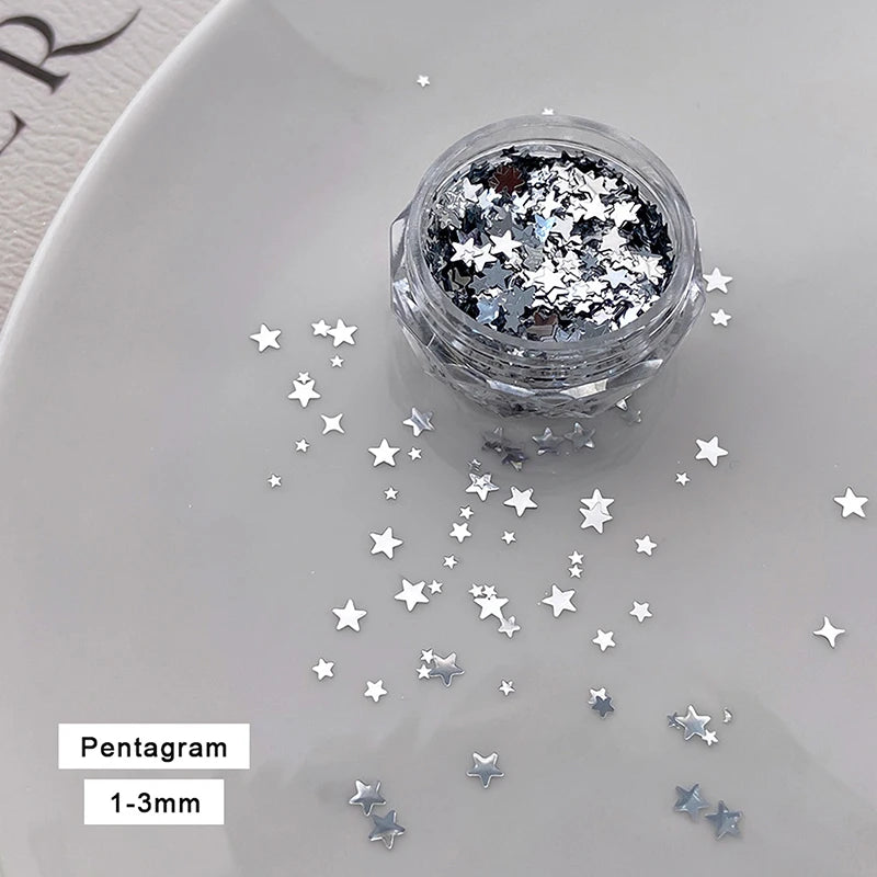Silver Sequin Mix Nail Art Charms – Stars & Shapes Paillette Jar Nail Art Charms SPOT A2