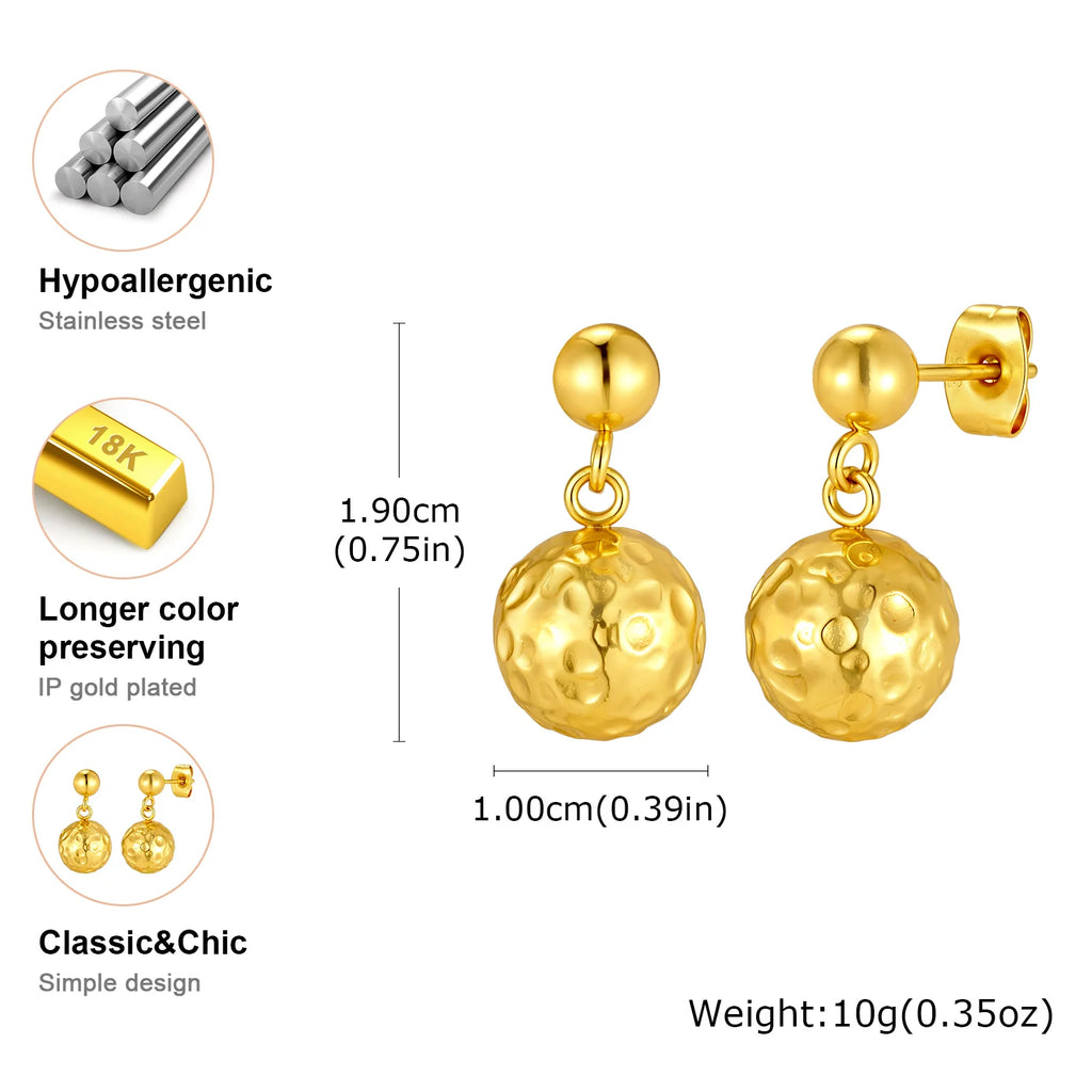 Hammered Ball Dangle Earrings – 18K Gold Plated Stainless Steel Dangle Earrings SPOT