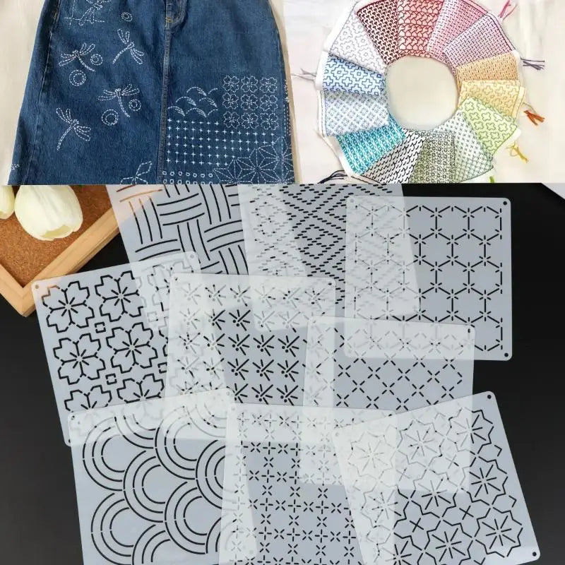 Sashiko Embroidery Stencils 9/32Pc Reusable PET Templates Embroidery Stencil Set SPOT