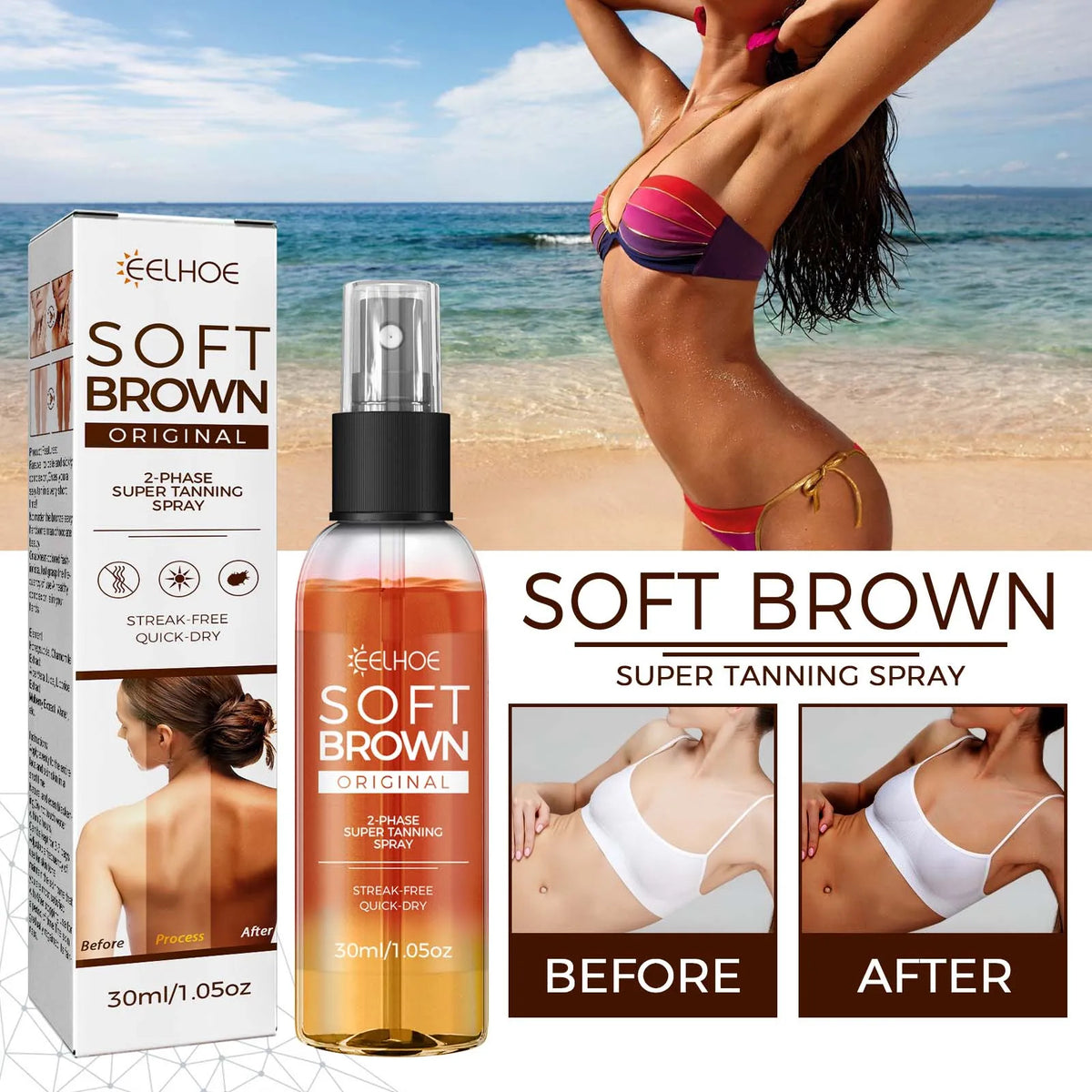 Eelhoe Self Tanning Spray – Natural Bronze Glow, 30ml Self Tanning Spray SPOT Default Title