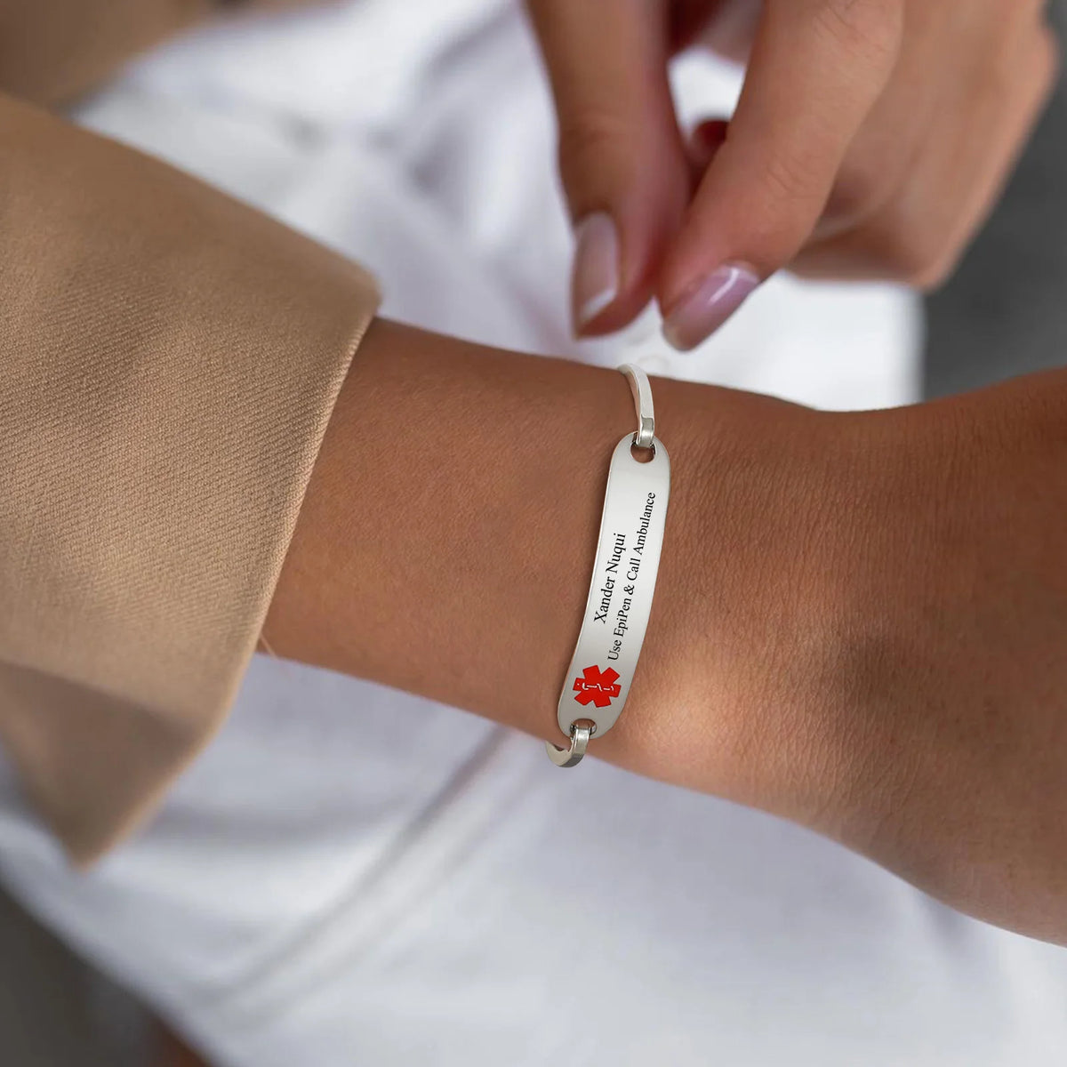 Personalized Engraved Stainless Steel ID Cuff Bracelet | SOS Alert ID Cuff Bracelet SPOT