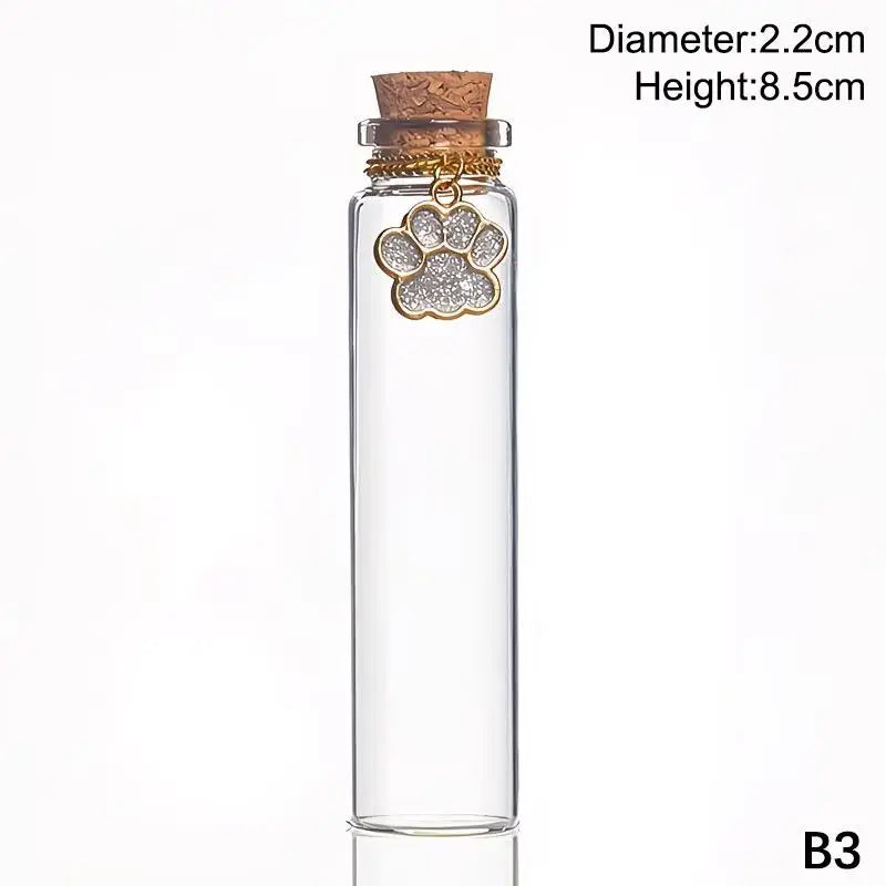 Pet Fur Keepsake Glass Bottle – Cork & Glitter Paw Charm Pet Keepsake Bottle SPOT B3