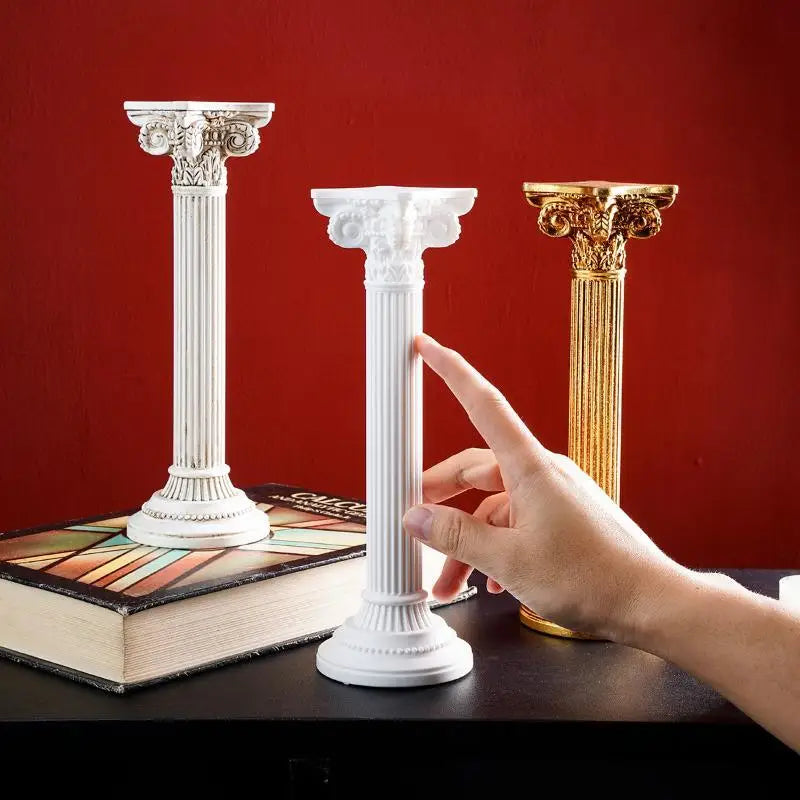 Roman Column Retro Resin Candlestick – Elegant Home Decor Decorative Candle Holder SPOT