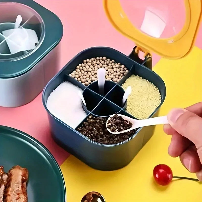 4-in-1 Large Capacity Seasoning Box with Lid & 4 Spoons Spice Storage Box SPOT