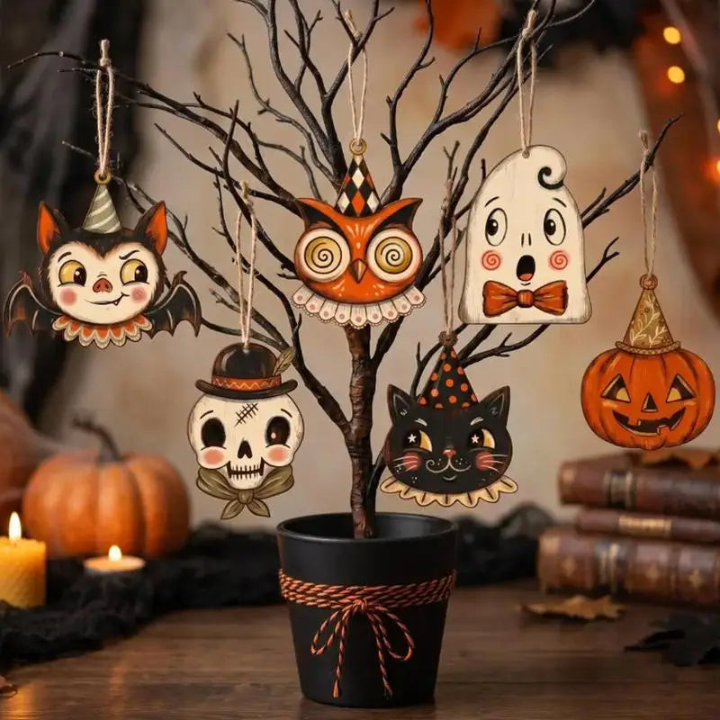 Wooden Halloween Hanging Ornaments Set – 6 Ghost & Vampire Décor Halloween Hanging Ornaments SPOT Default Title