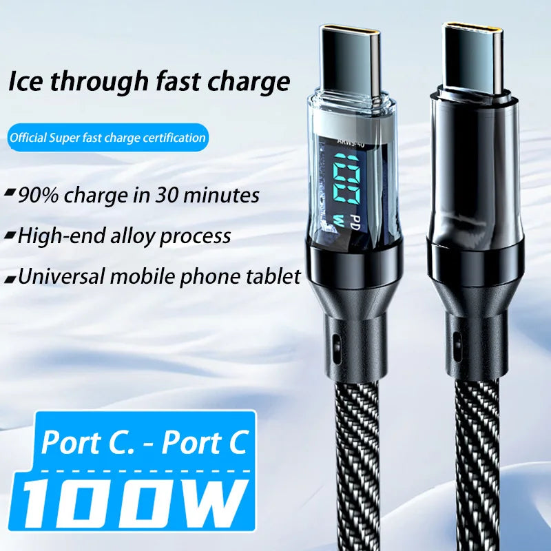 PD 100W USB-C Fast Charging Cable with LED Display – 1m & 2m USB Charging Cable SPOT 100W C-C cable2 1m