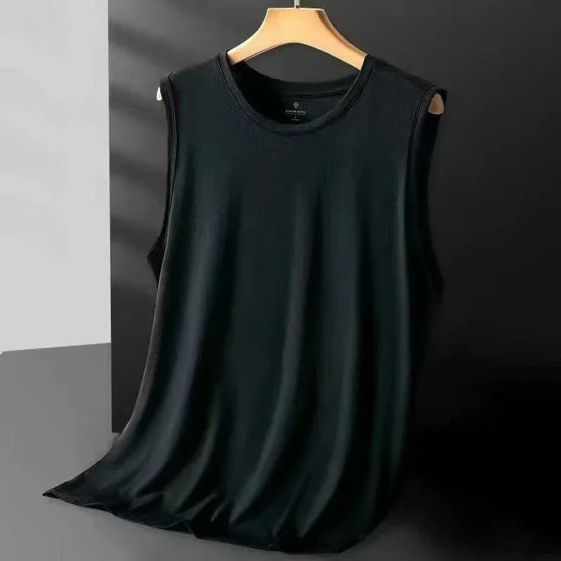 Men's Ice Silk Mesh Tank Top – Quick-Dry Gym Sports Vest Men's Sports Vest SPOT Black L