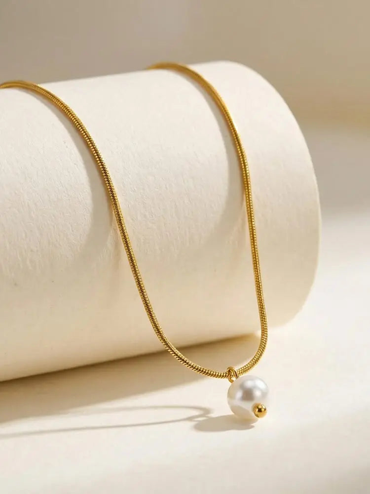 Stainless Steel Pearl Pendant Necklace – Hypoallergenic Gold Pendant Necklace SPOT Default Title