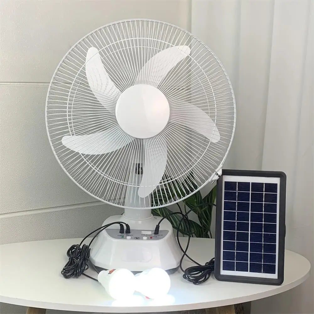 12-Inch Solar Rechargeable Fan with Panel & Light Bulb Solar Rechargeable Fan SPOT Default Title