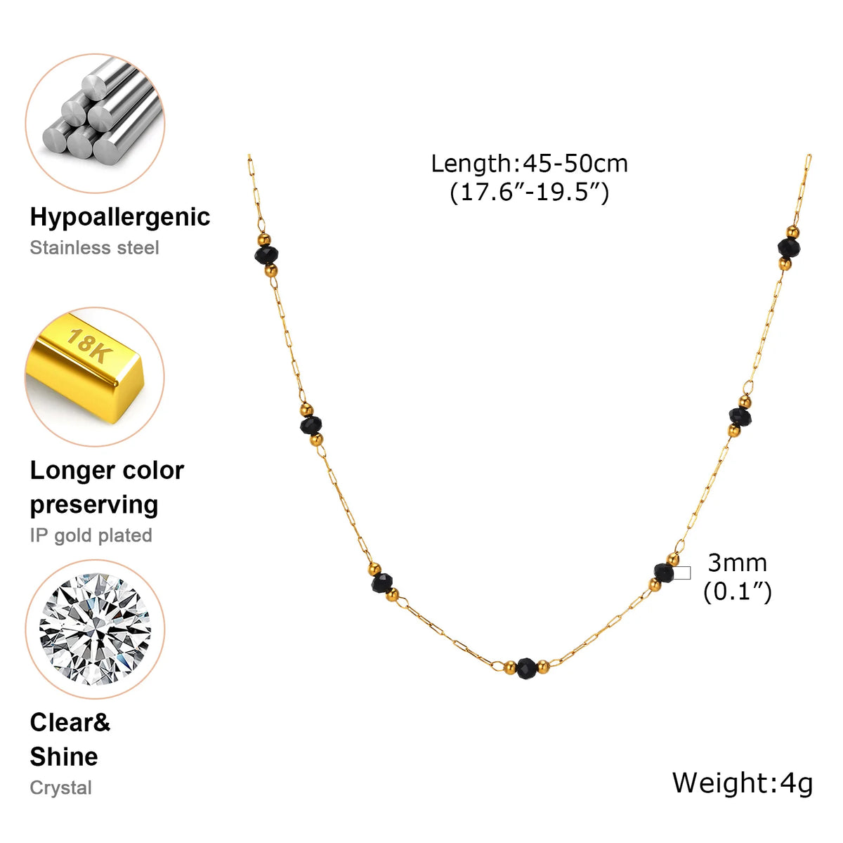 18K Gold Plated Stainless Steel Bead Chain Necklace for Women Chain Bead Necklace SPOT