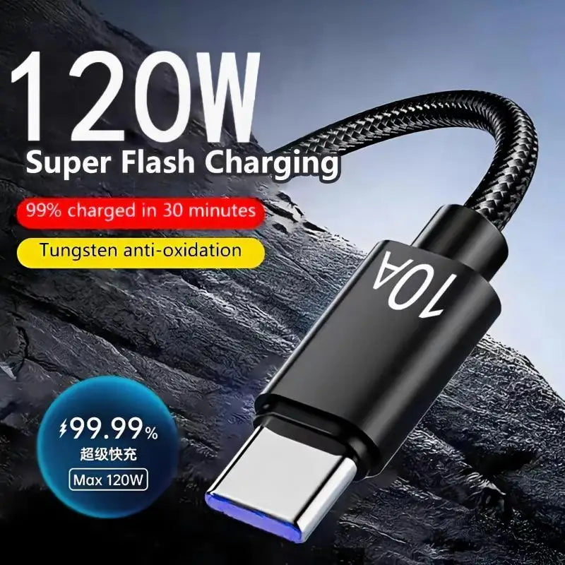 120W USB-A to USB-C Braided Fast Charge Cable | Black USB Charging Cable SPOT