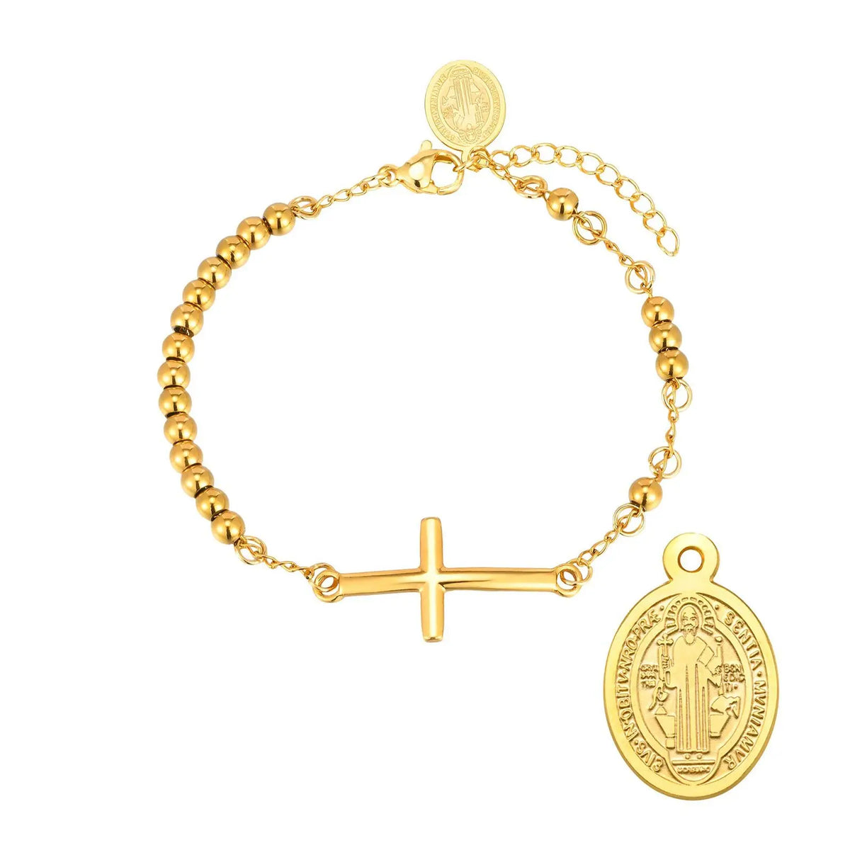 Virgin Mary Cross Bracelet – Triple Tone Rosary Bead for Women Religious Bracelet SPOT BR-2582G