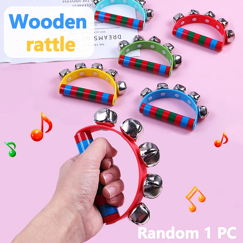 Kids Handbell 5 Jingle Bells Wood Handle – Music Toy Kids Musical Toy SPOT Default Title