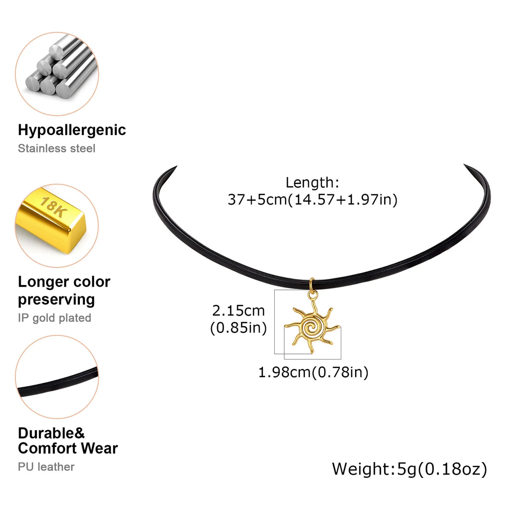 Gothic PU Leather Choker – Gold Sun Pendant Women's Necklace Choker Necklace SPOT