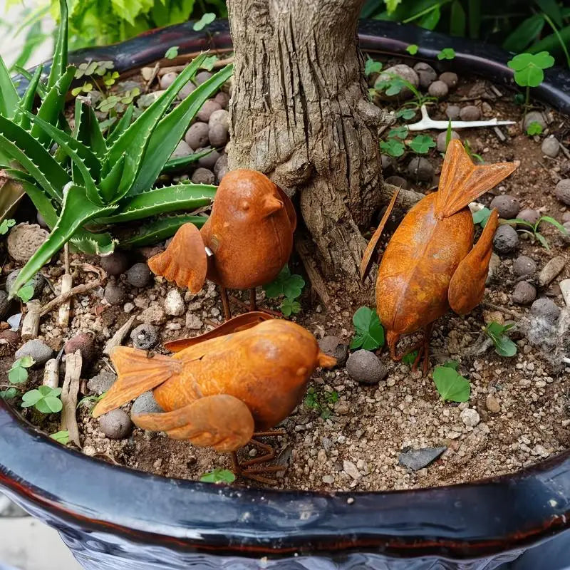 Vintage Iron Bird Figurines – Metal Sculpture Garden Decor Set of 3 Metal Bird Sculpture SPOT