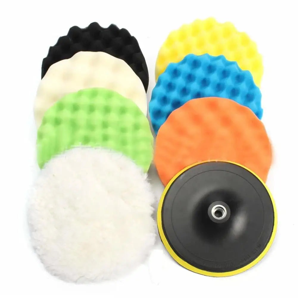 9-Pc 150mm Car Polishing Pad Set – Sponge & Wool Buffing Kit Car Polishing Pad Set SPOT