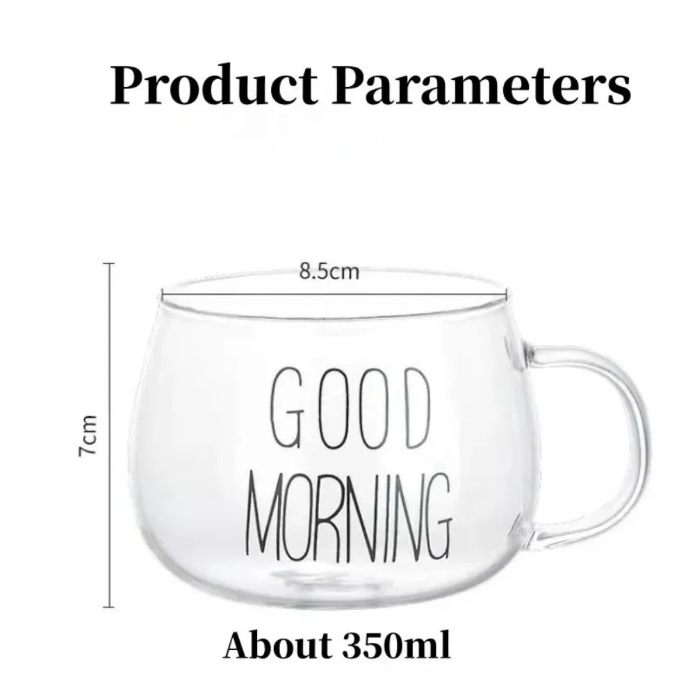 350ml Letter-Print Glass Coffee & Tea Mug with Handle Glass Coffee Mug SPOT