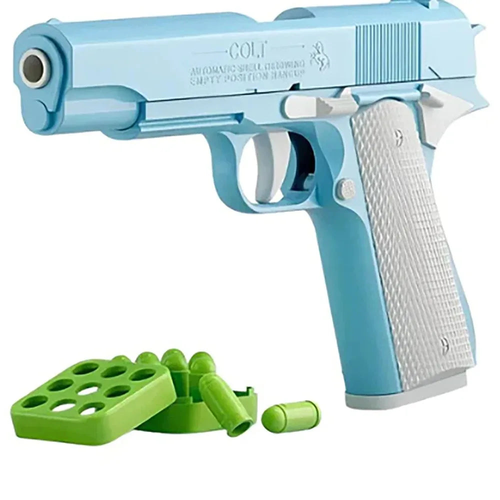Fidget Simulation Pistol Toy – Shell Ejecting, Non-Shooting Fidget Toy Pistol SPOT Blue-White