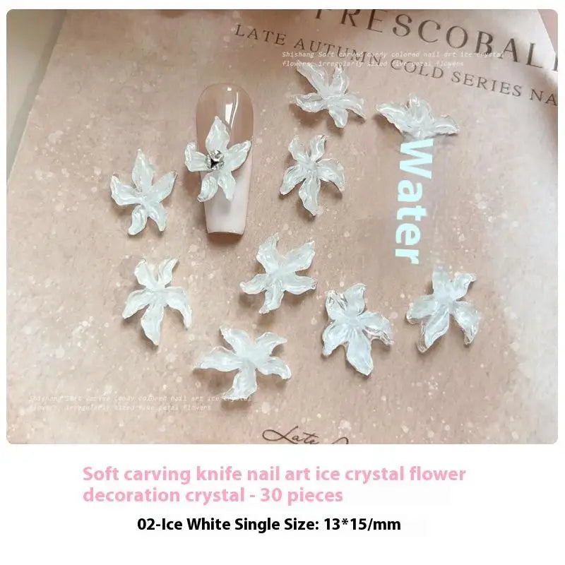 30-Pack 3D Lily Flower Nail Charms – Resin DIY Manicure Art Nail Art Charms SPOT White