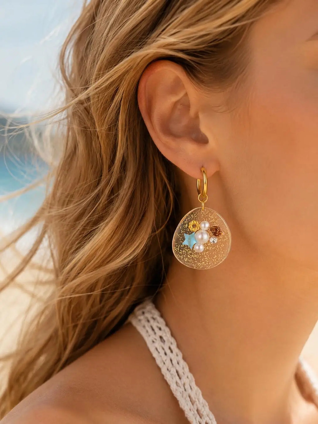 Resin Ocean Drop Earrings | Seashell Starfish 18K Gold Plated Drop Earrings SPOT Default Title