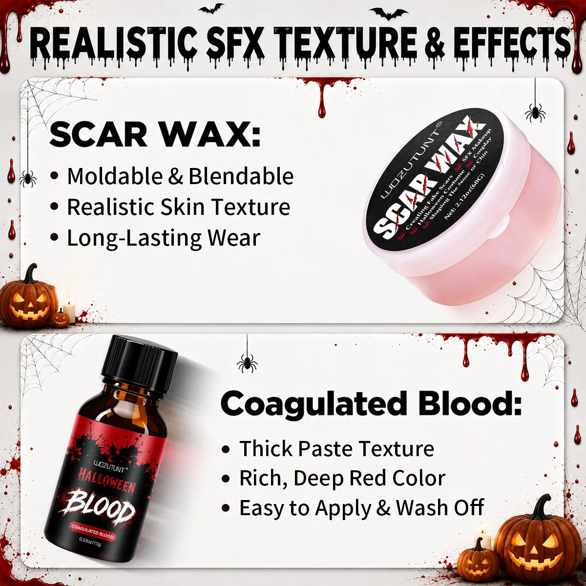 Halloween SFX Makeup Kit – Scar Wax, Fake Blood & Spirit Gum SFX Makeup Kit SPOT