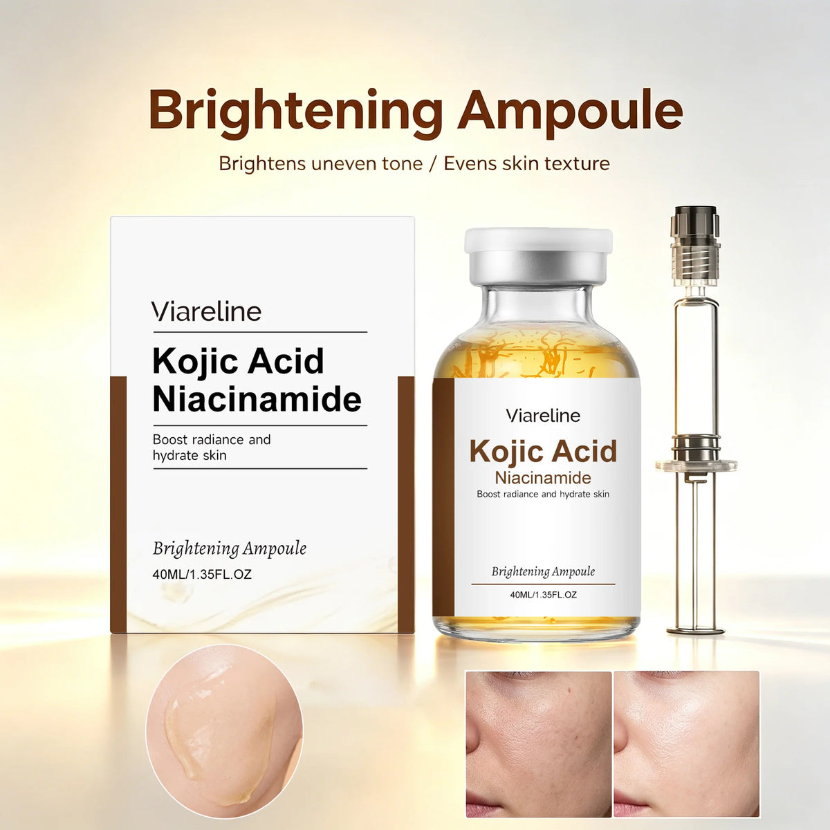 VIARELINE Niacinamide Kojic Acid Brightening Ampoule Serum 40ml Brightening Face Serum SPOT