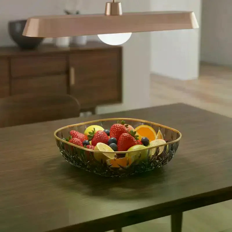 Diamond Cut Fruit Bowl with Gold Rim – Shatter-Resistant Decorative Serving Bowl SPOT