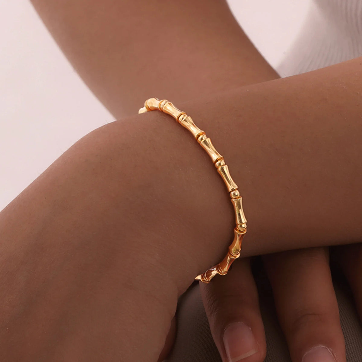 Meaeguet Bamboo Link Bracelet – Gold Stainless Steel Women Link Chain Bracelet SPOT