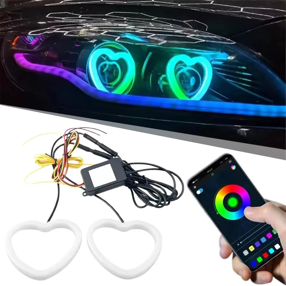 RGB Heart Angel Eye Halo Rings 12V LED DRL & Amber Turn Signal LED Halo Ring Set SPOT