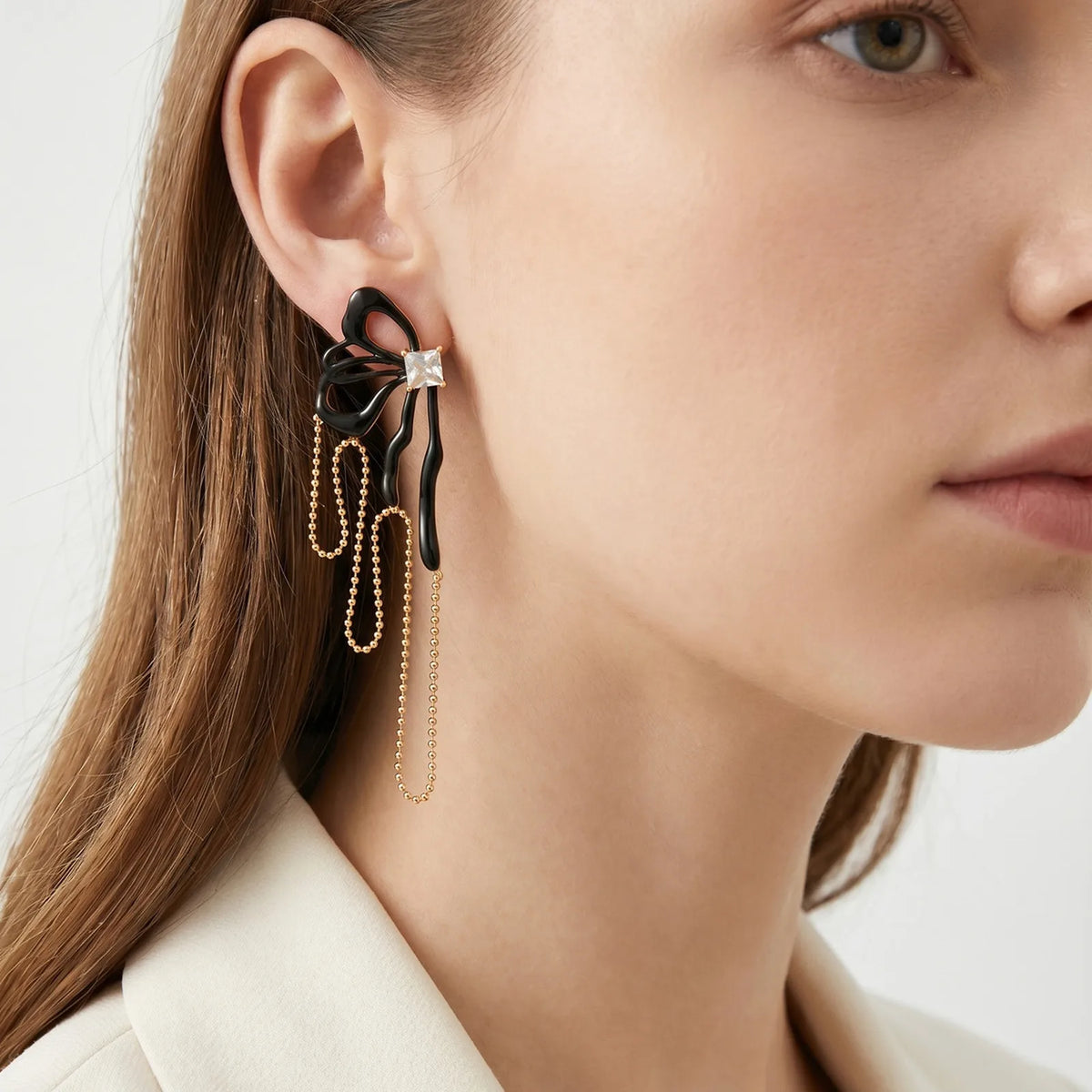 Black Bowknot CZ Tassel Drop Earrings – 18K Gold Plated Drop Earrings SPOT