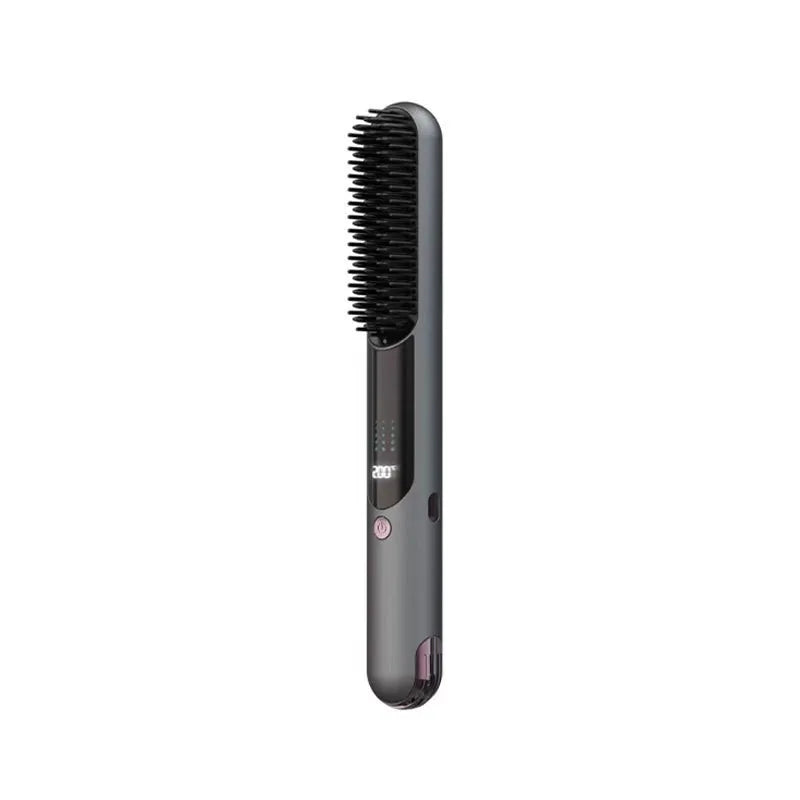 Wireless 2-in-1 Negative Ion Hair Brush – Straightener & Curler Electric Hair Brush SPOT Black USB Type-C