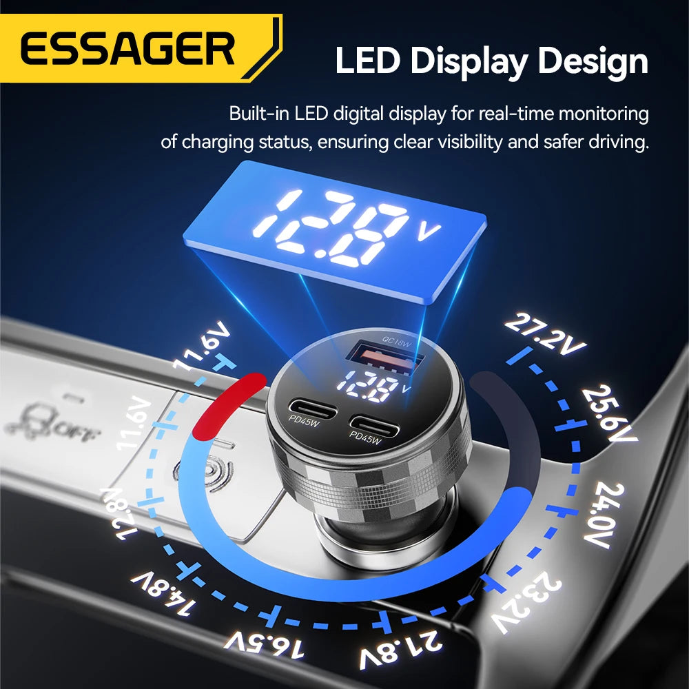 Essager 108W 3-Port Car Charger – PD3.0 & QC3.0 Fast Charge USB Car Charger SPOT