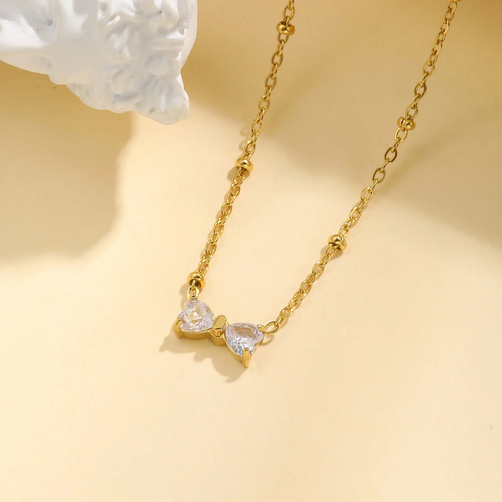 Cubic Zirconia Heart Pendant Necklace – Boho Gold CZ Pendant Necklace SPOT