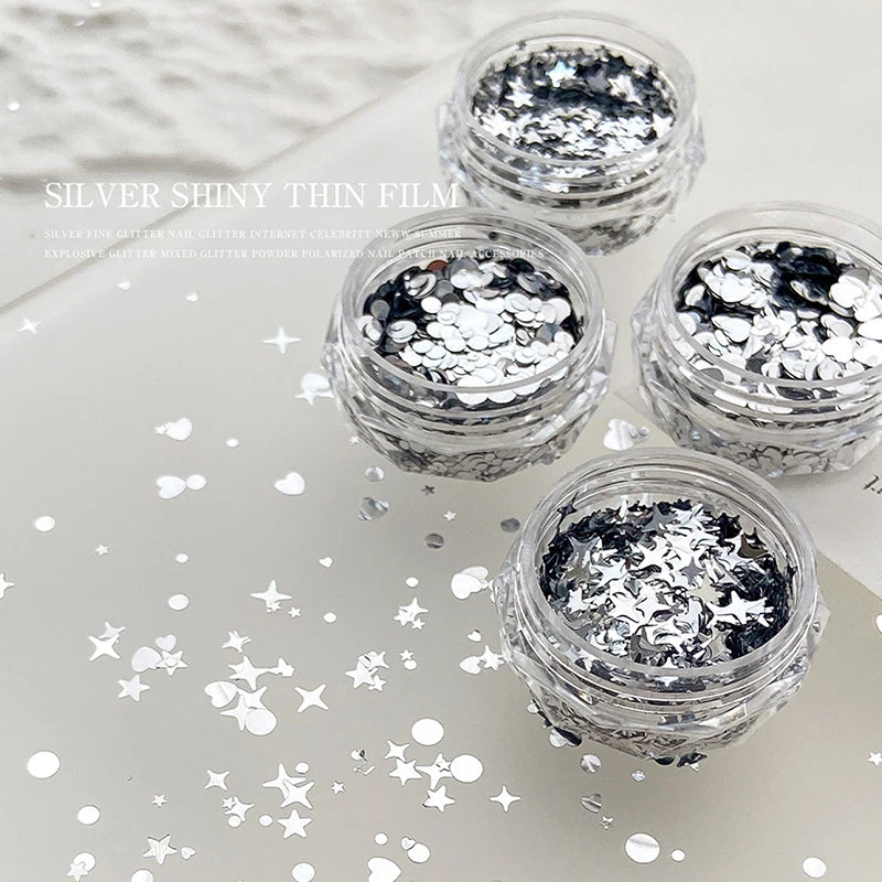 Silver Sequin Mix Nail Art Charms – Stars & Shapes Paillette Jar Nail Art Charms SPOT