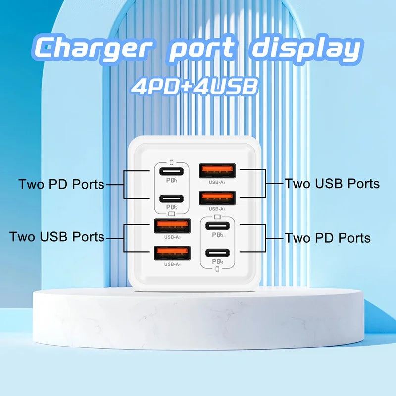 Lenovo 240W Multi-Port Charger – 4 USB + 4 Type-C Fast Charging Multi-Port Wall Charger SPOT